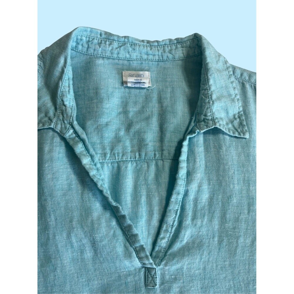 Sigrid Olsen Popover Tunic Top Shirt Womens Small Blue Collared 100% Linen - Picture 7 of 8